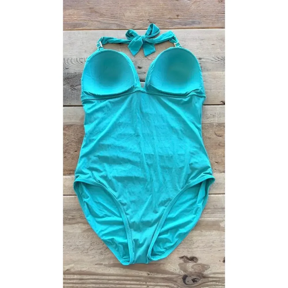 Calvin Klein Teal Green SIZE 10 Shirred Halter One Piece